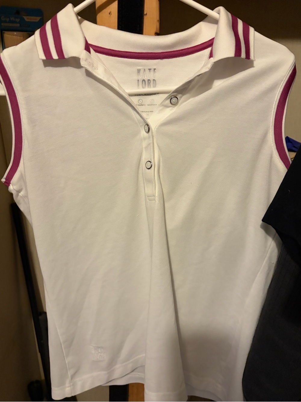 Kate Lord White Sleeveless Polo with Pink Trim